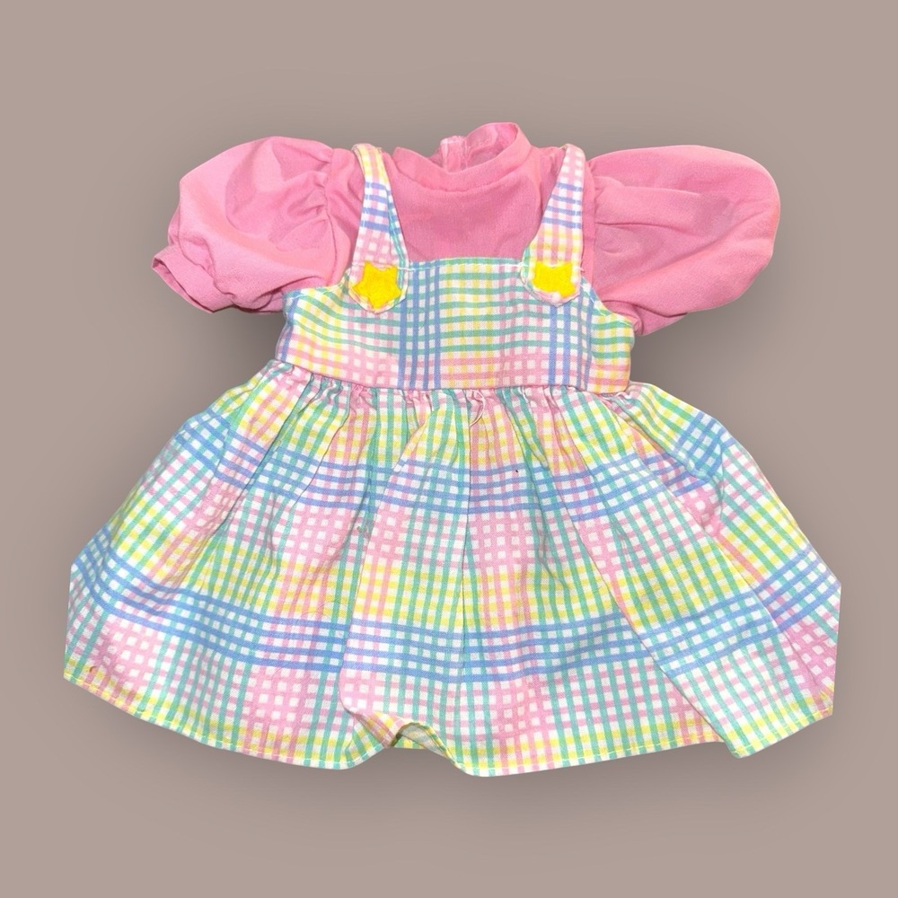 Vintage 1995 Doll Dress Outfit Plaid Pastel Jumper Pink Top 18"